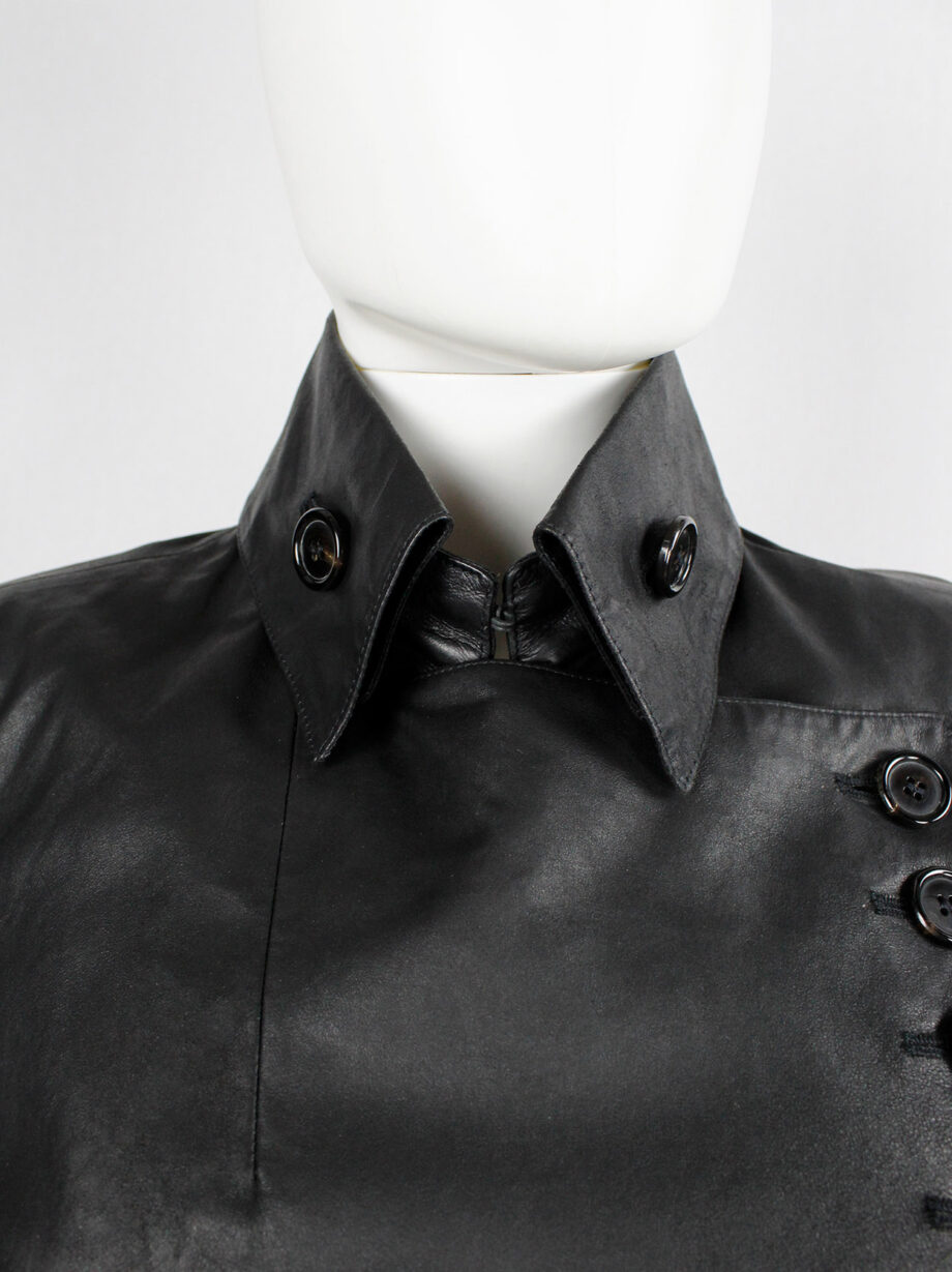 vintage Ann Demeulemeester black leather jacket with asymmetric button closure and removable collar fall 2003 (3)