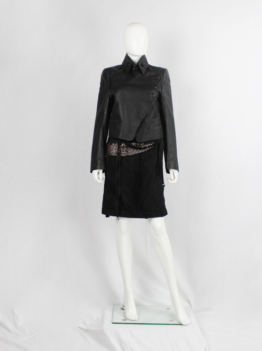 vintage Ann Demeulemeester black leather jacket with asymmetric button closure and removable collar fall 2003 (5)