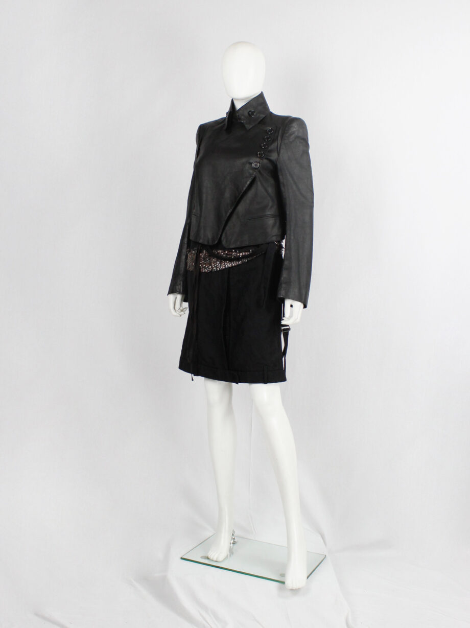 vintage Ann Demeulemeester black leather jacket with asymmetric button closure and removable collar fall 2003 (6)