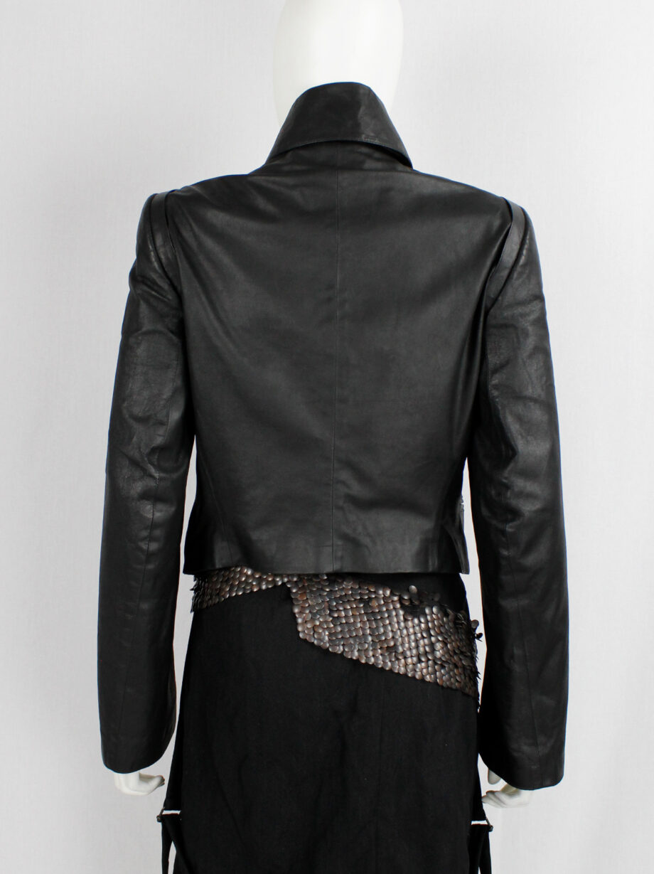 vintage Ann Demeulemeester black leather jacket with asymmetric button closure and removable collar fall 2003 (8)