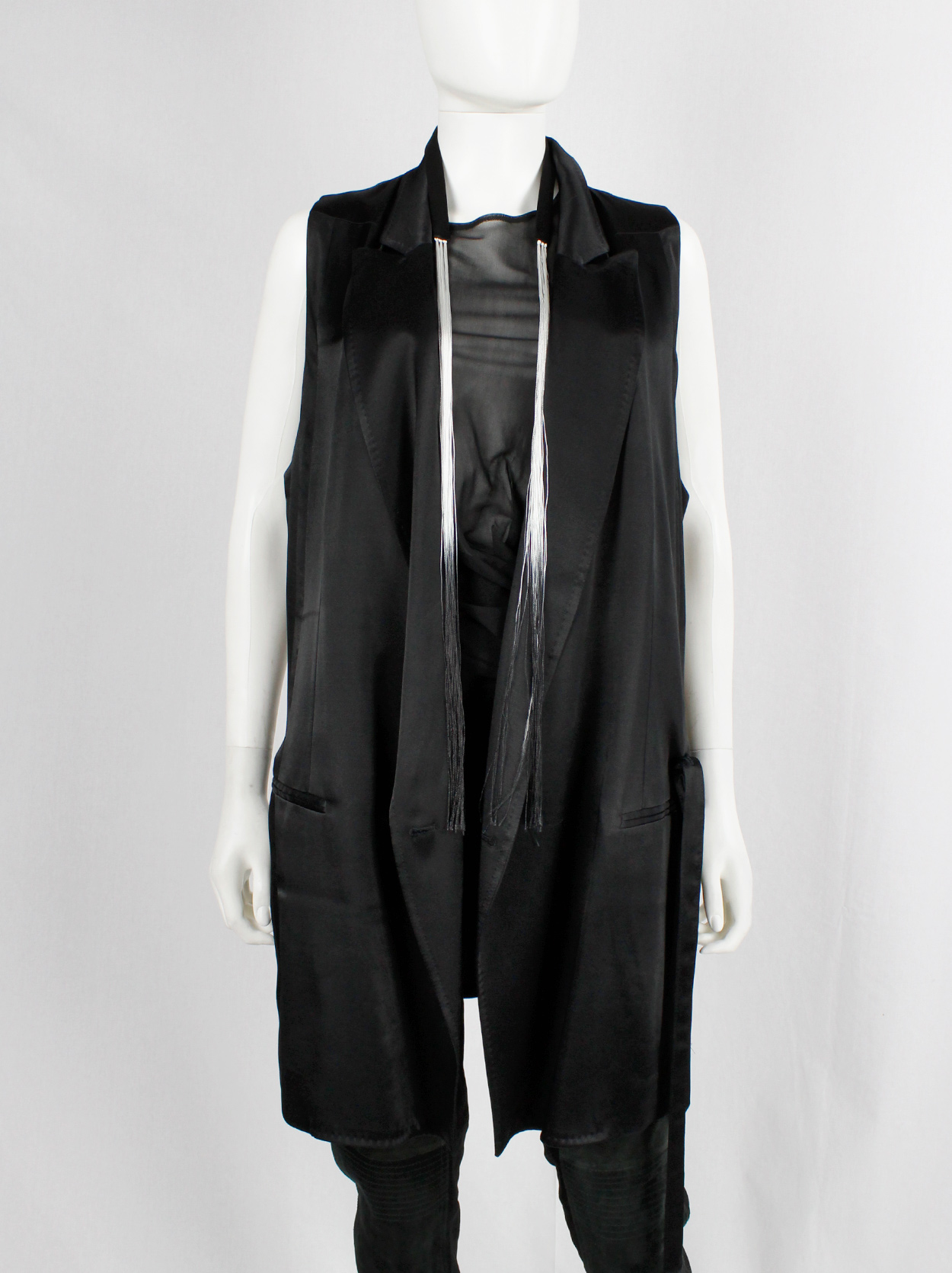 Ann Demeulemeester black oversized waistcoat with ombre fringe — fall ...