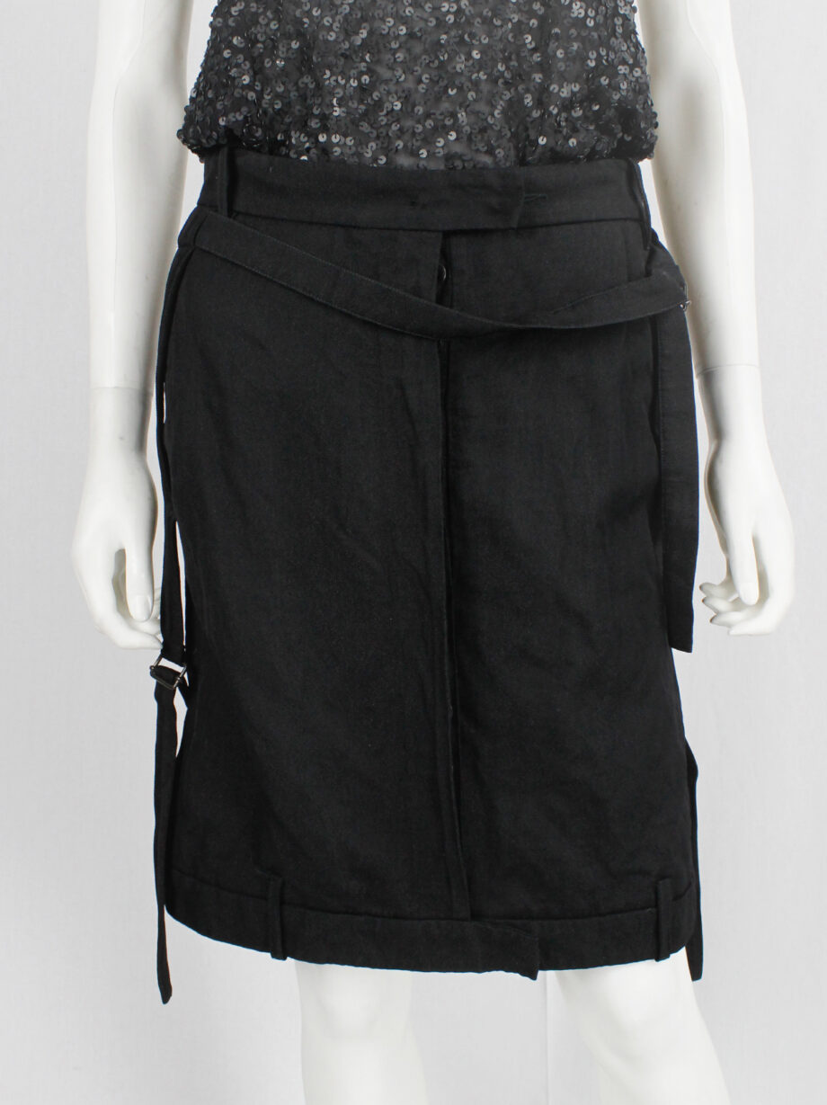 vintage Ann Demeulemeester black upside down midi-skirt with front strap and side belts fall 2004 (12)