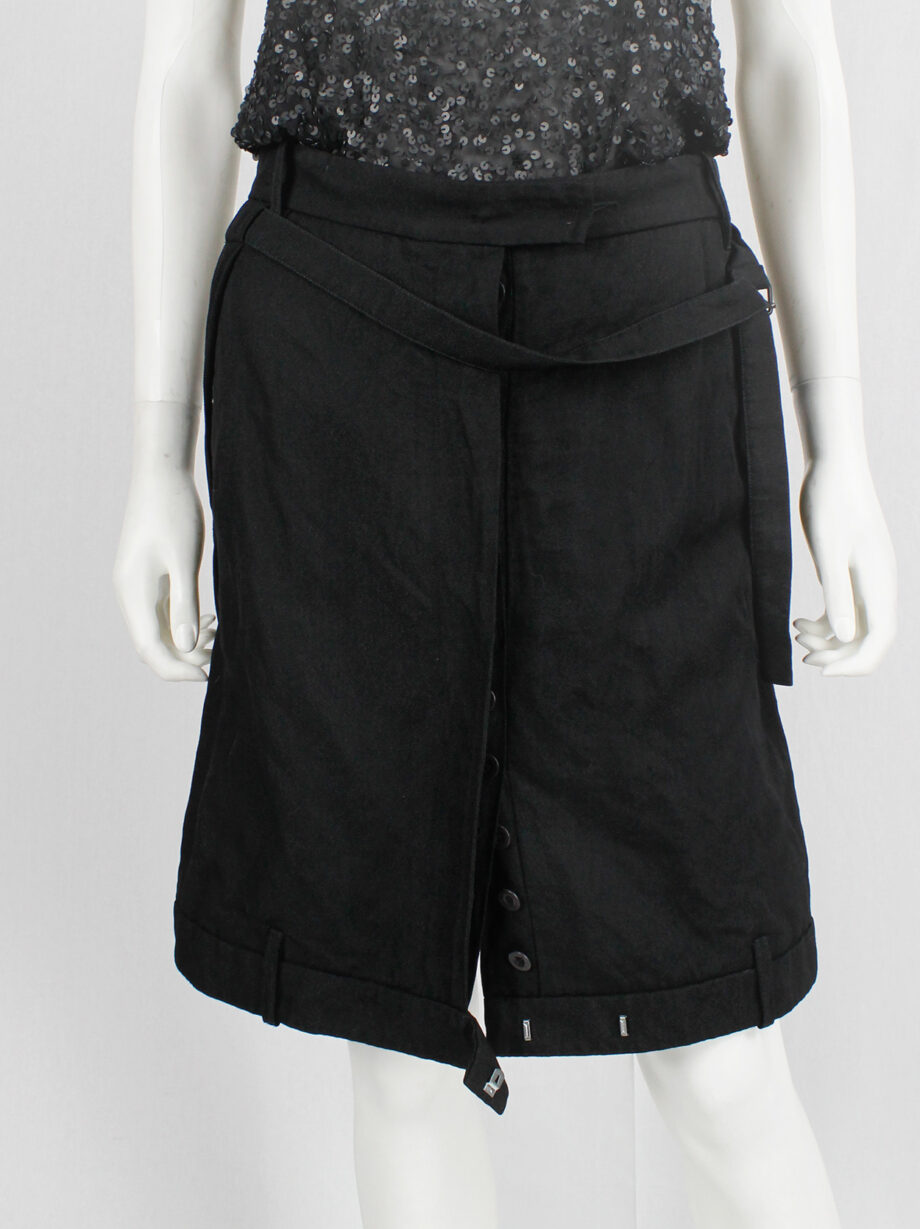 vintage Ann Demeulemeester black upside down midi-skirt with front strap and side belts fall 2004 (2)