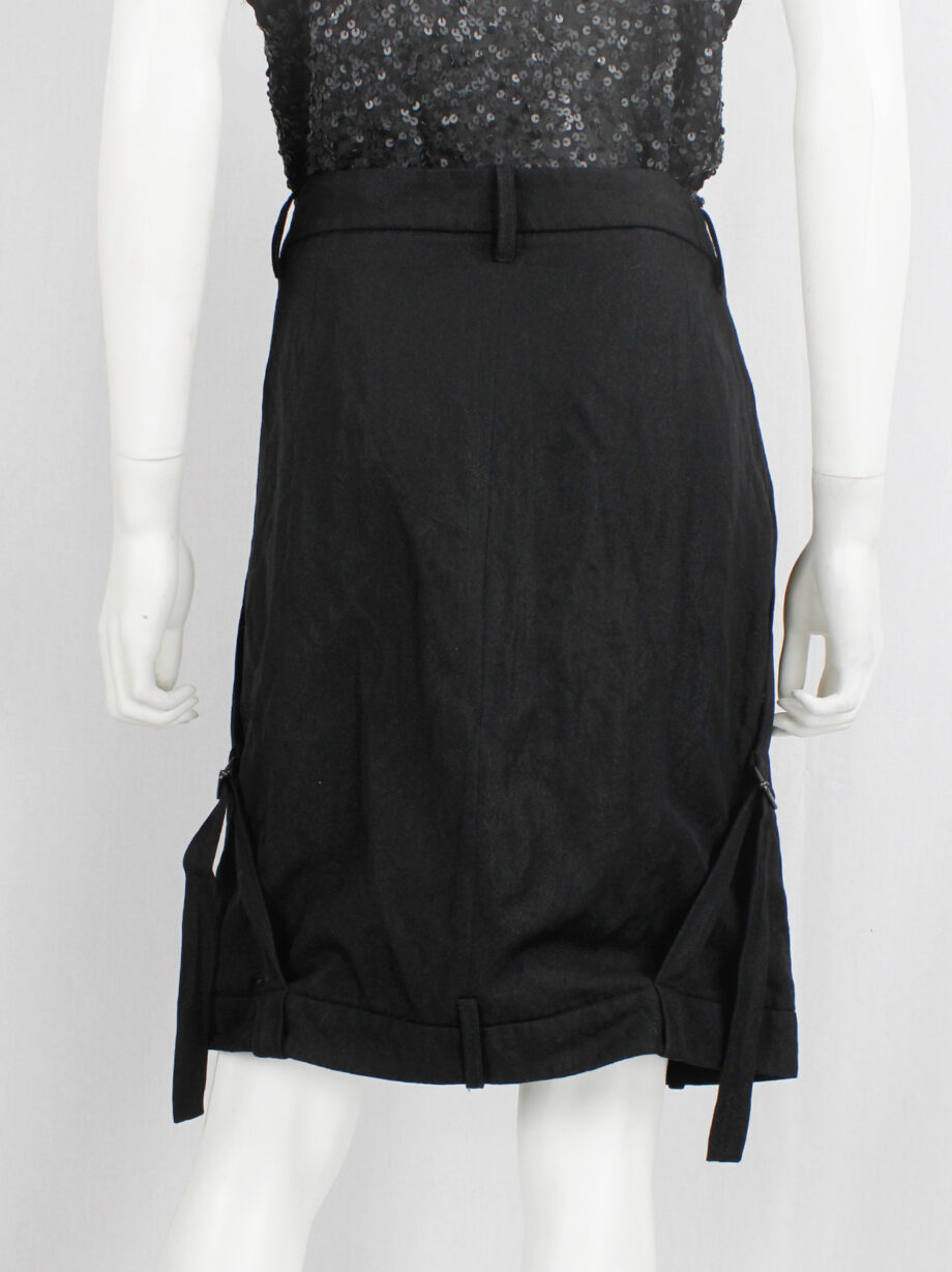 vintage Ann Demeulemeester black upside down midi-skirt with front strap and side belts fall 2004 (6)