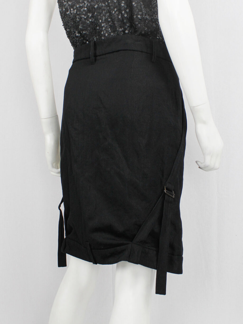 vintage Ann Demeulemeester black upside down midi-skirt with front strap and side belts fall 2004 (7)