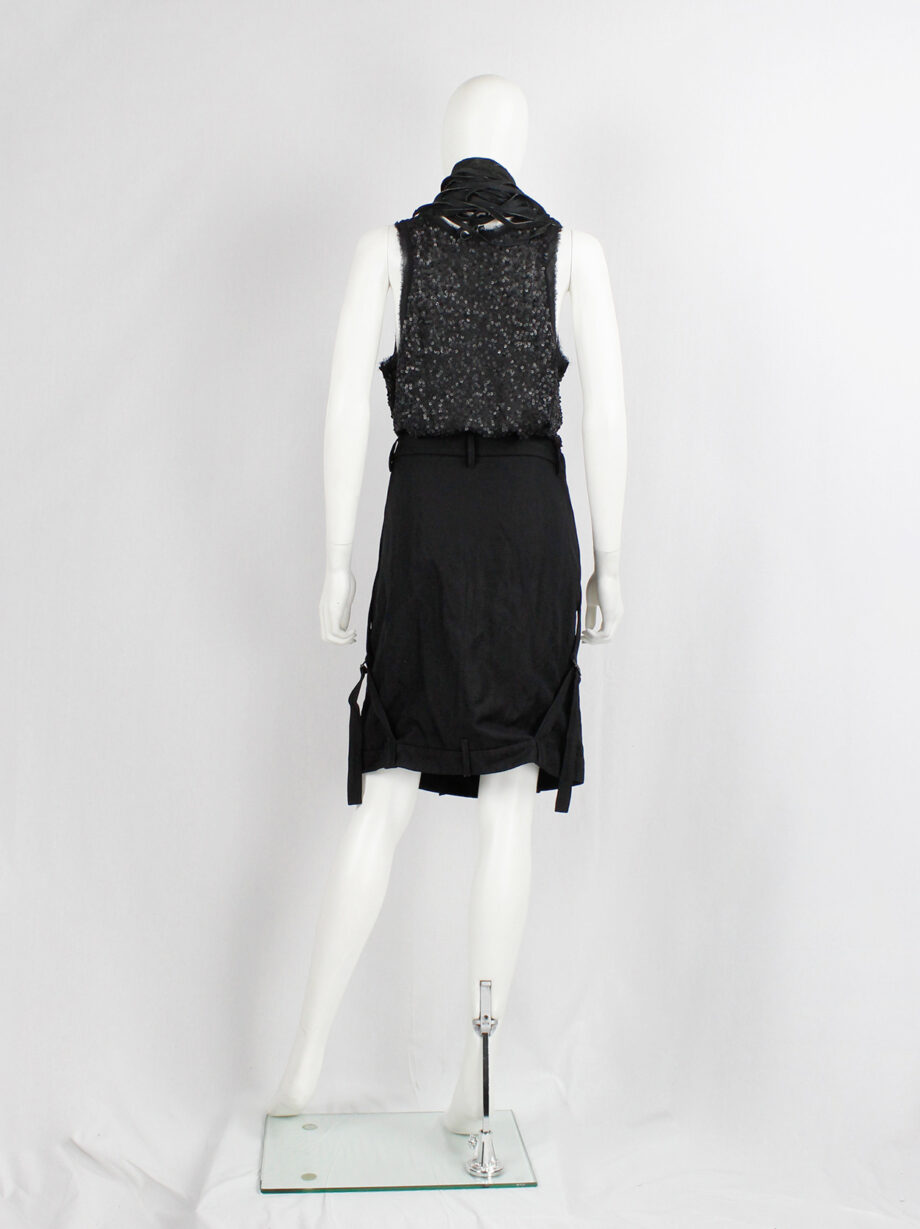 vintage Ann Demeulemeester black upside down midi-skirt with front strap and side belts fall 2004 (9)