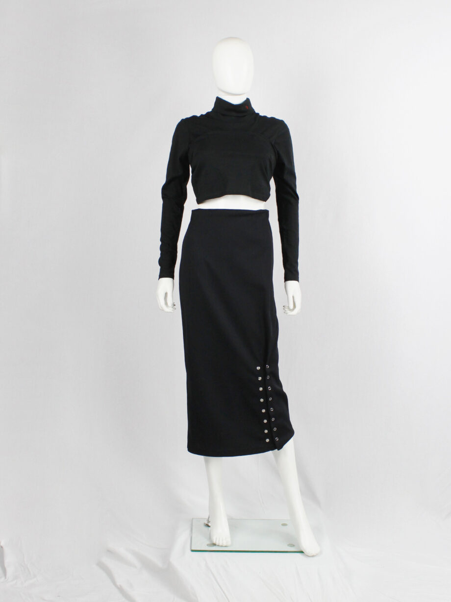 vintage Yohji Yamamoto ys black long pencil skirt with adjustable silver snap buttons (10)