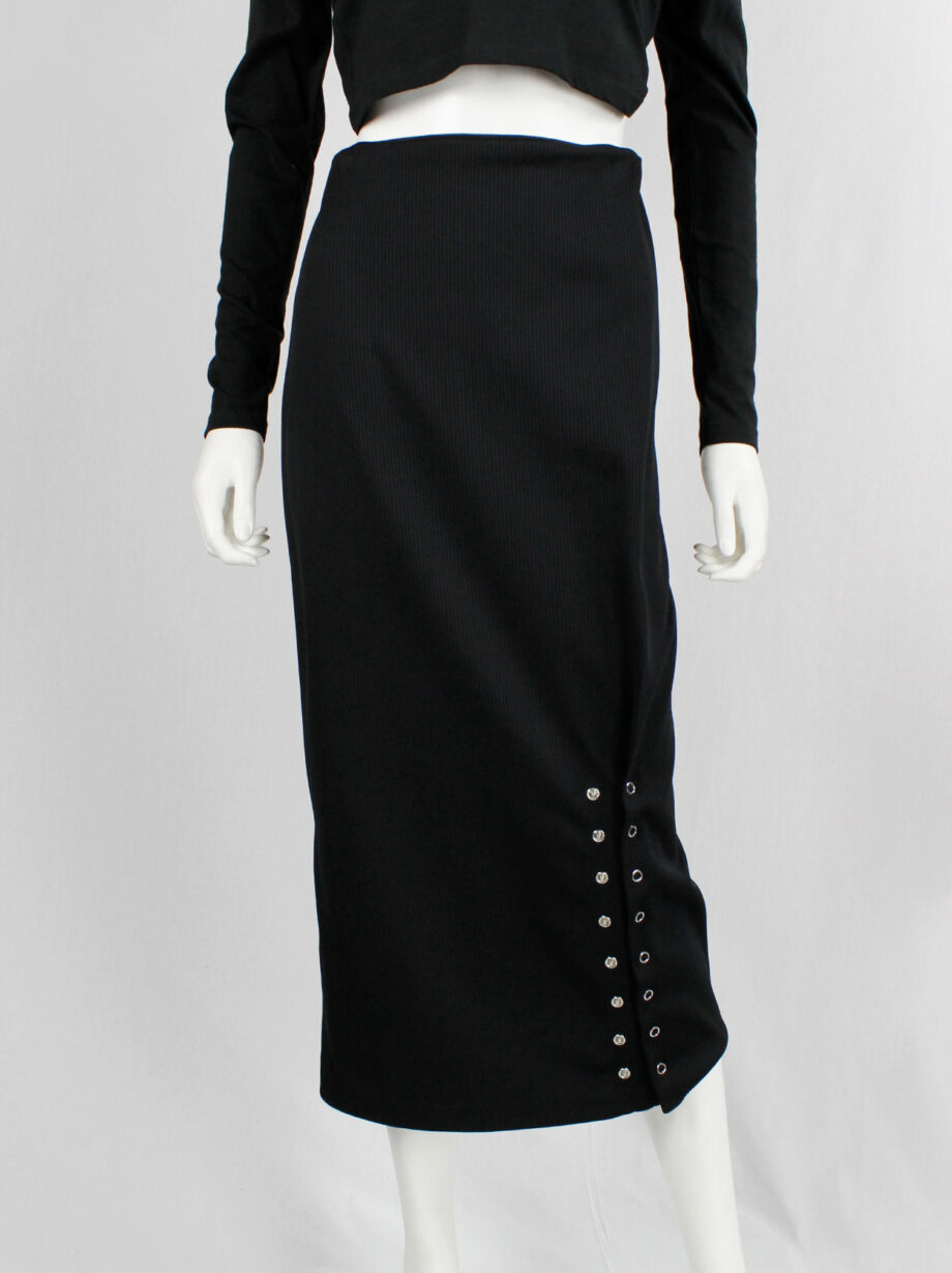 vintage Yohji Yamamoto ys black long pencil skirt with adjustable silver snap buttons (11)