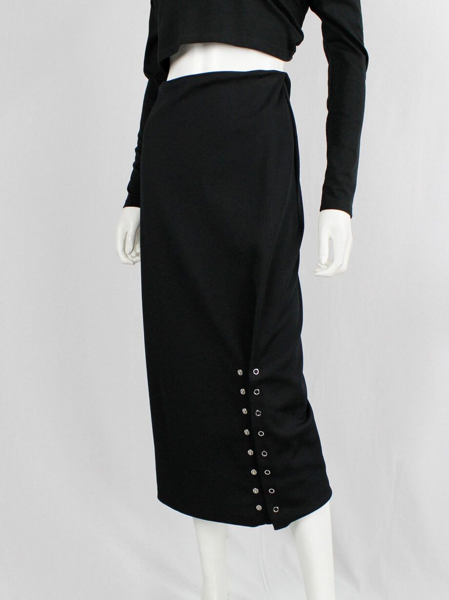 vintage Yohji Yamamoto ys black long pencil skirt with adjustable silver snap buttons (13)