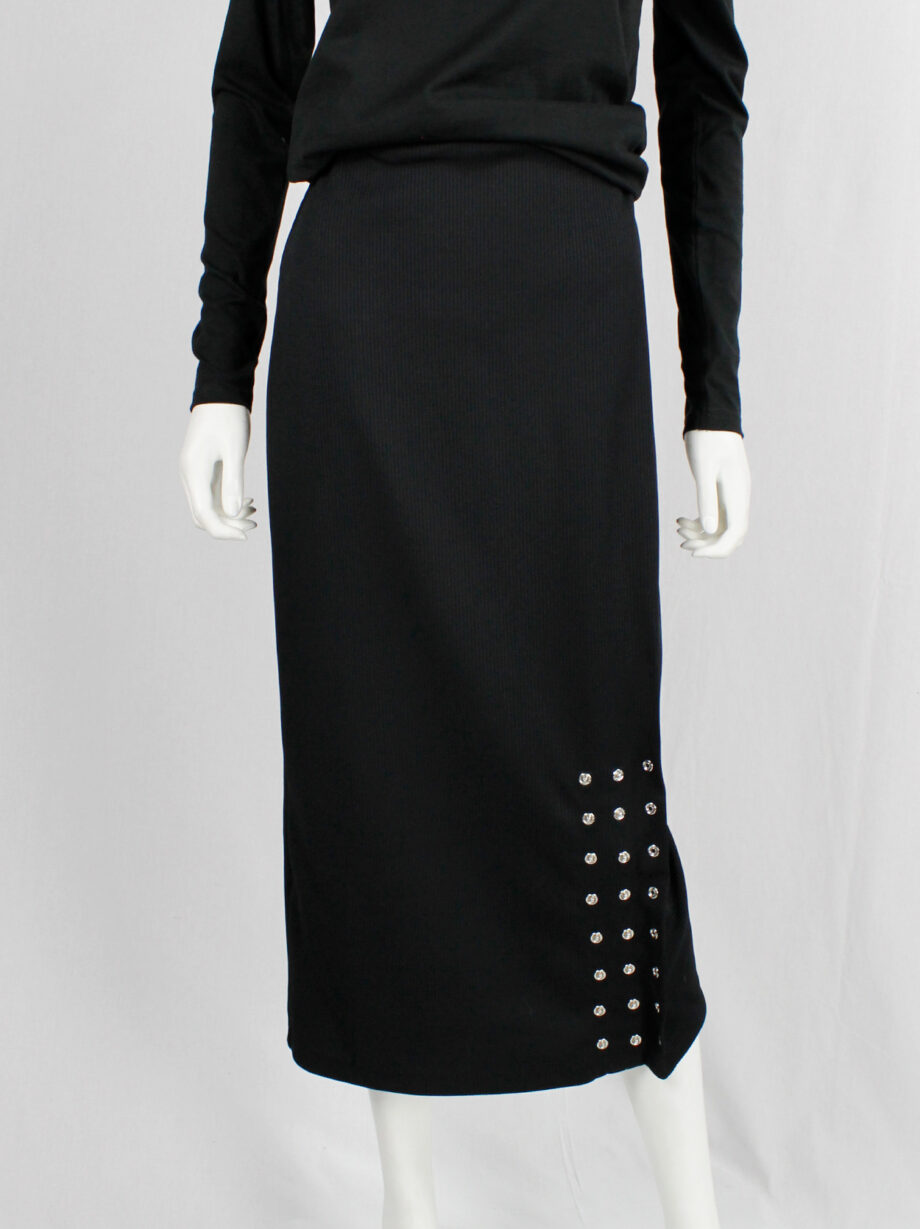 vintage Yohji Yamamoto ys black long pencil skirt with adjustable silver snap buttons (7)