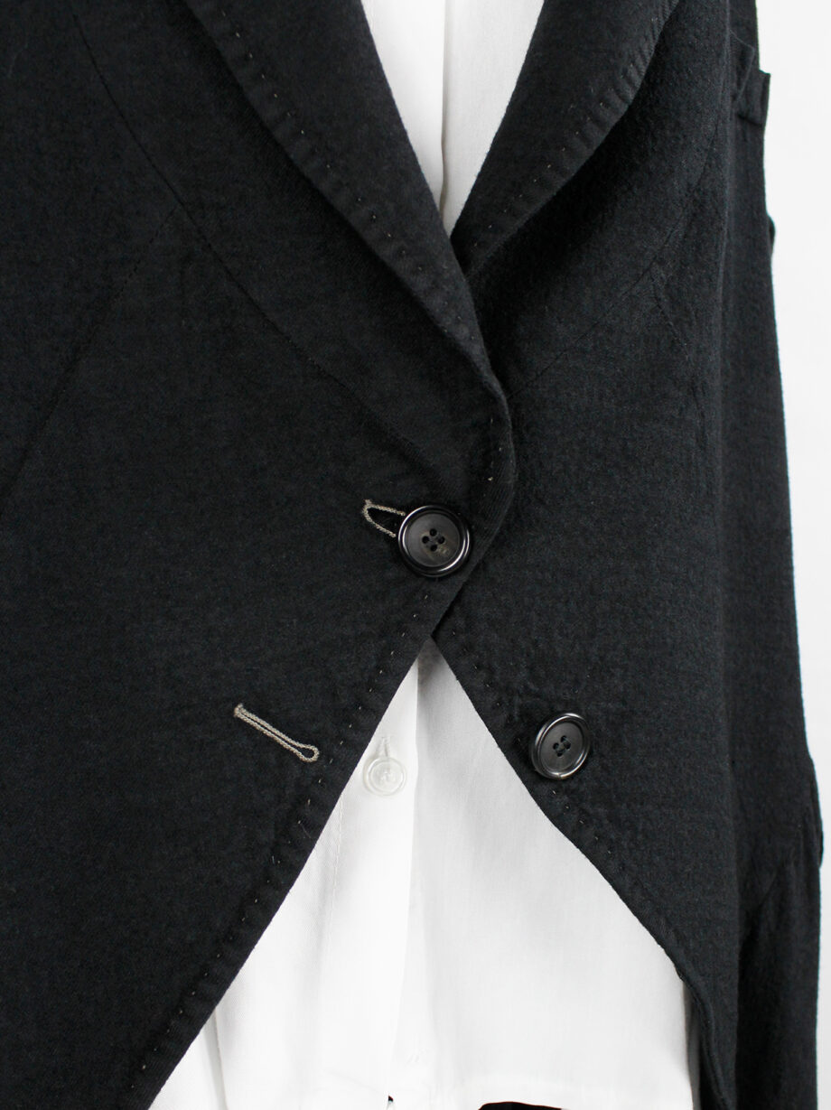 Ann Demeulemeester black cutaway blazer with cropped sleeves and long back (1)