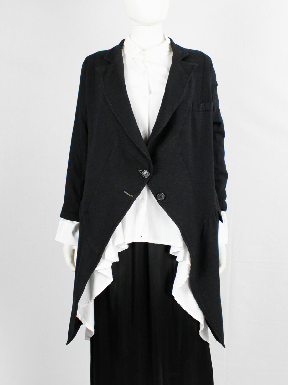 Ann Demeulemeester black cutaway blazer with cropped sleeves and long back (11)