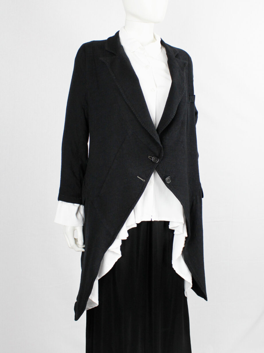 Ann Demeulemeester black cutaway blazer with cropped sleeves and long back (2)