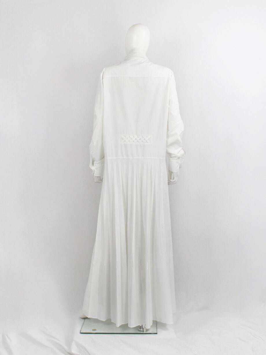 Veronique Branquinho white shirt dress with pleated maxi skirt and woven panels resort 2016 (13)