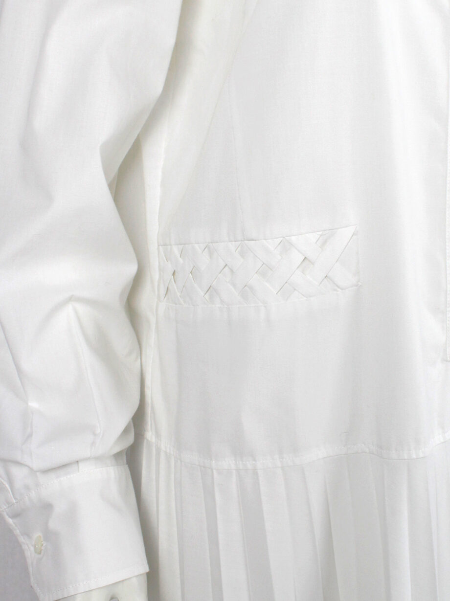 Veronique Branquinho white shirt dress with pleated maxi skirt and woven panels resort 2016 (3)