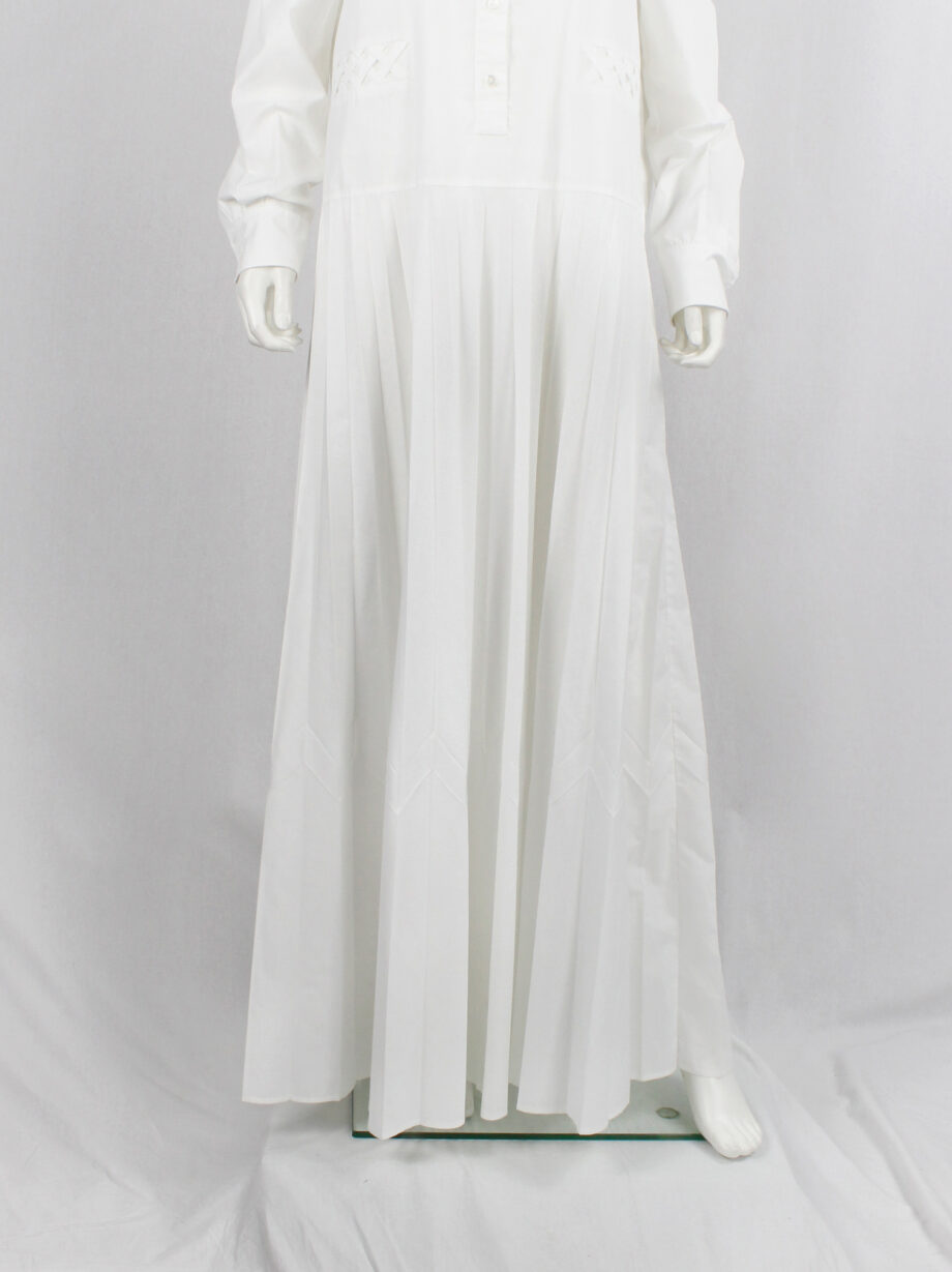 Veronique Branquinho white shirt dress with pleated maxi skirt and woven panels resort 2016 (6)