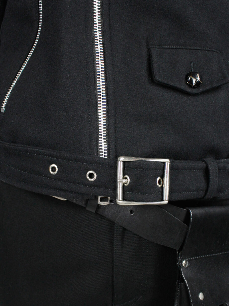 Xavier Delcour black wool biker jacket with zipper details and belted hem fall 2004 (2)