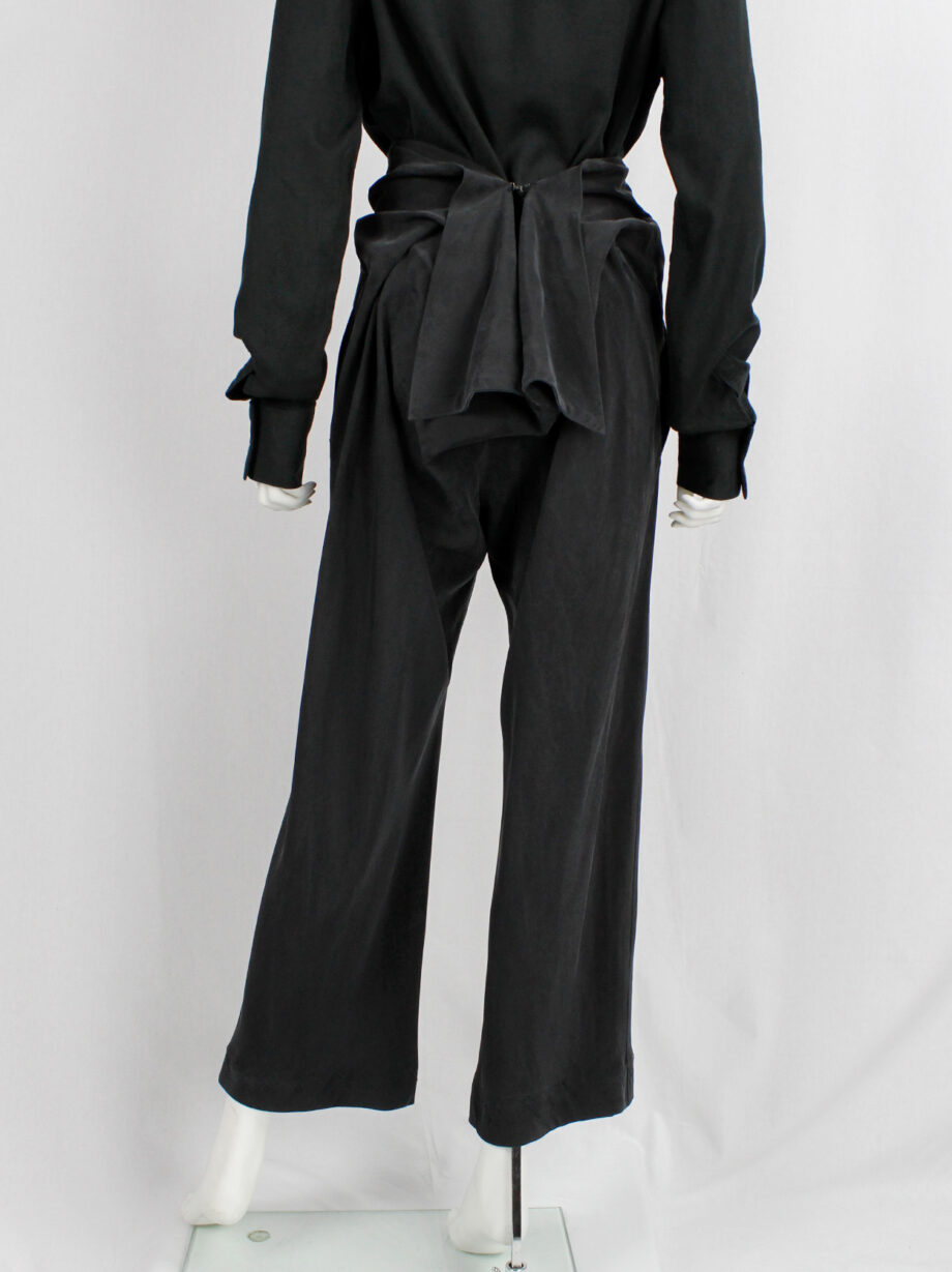 archive Yohji Yamamoto dark grey silk trousers with drape bustle on the back spring 2000 (1)
