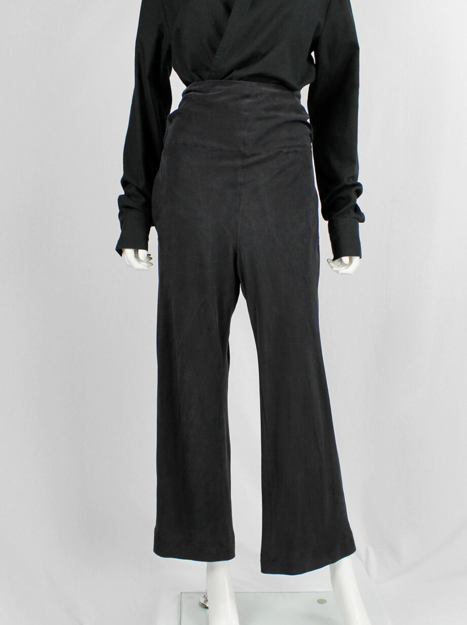 archive Yohji Yamamoto dark grey silk trousers with drape bustle on the back spring 2000 (13)