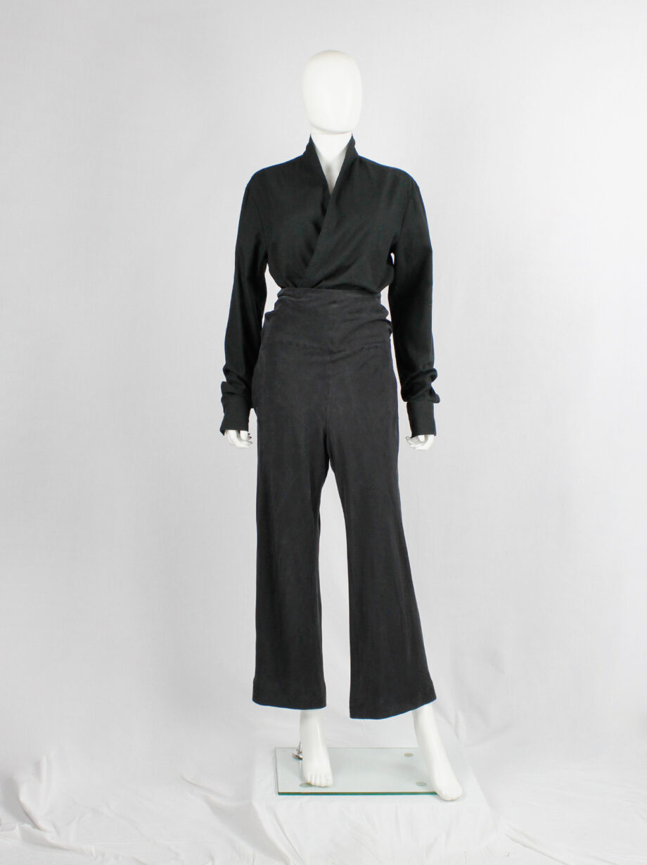 archive Yohji Yamamoto dark grey silk trousers with drape bustle on the back spring 2000 (15)