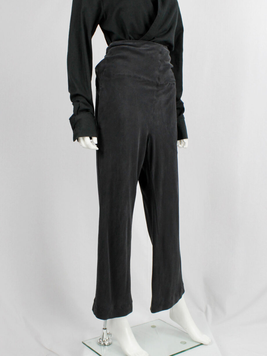 archive Yohji Yamamoto dark grey silk trousers with drape bustle on the back spring 2000 (17)