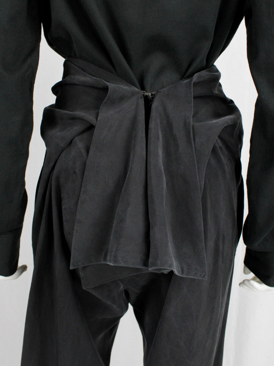 archive Yohji Yamamoto dark grey silk trousers with drape bustle on the back spring 2000 (19)