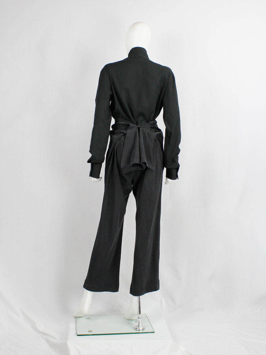 archive Yohji Yamamoto dark grey silk trousers with drape bustle on the back spring 2000 (2)