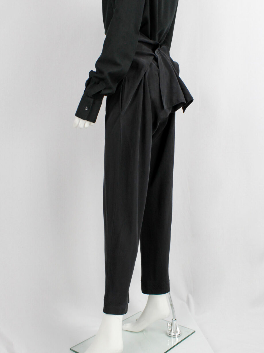 archive Yohji Yamamoto dark grey silk trousers with drape bustle on the back spring 2000 (5)