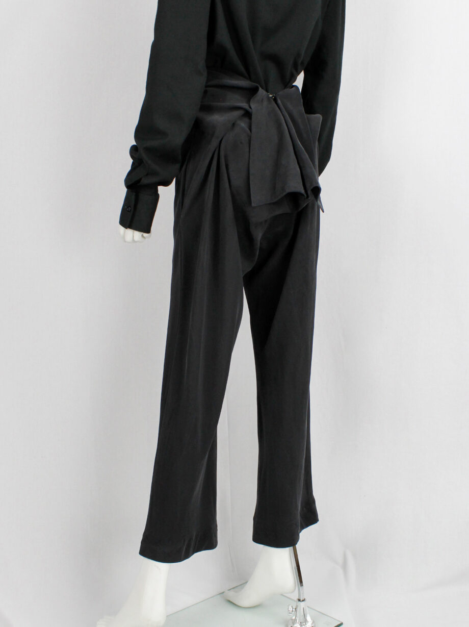 archive Yohji Yamamoto dark grey silk trousers with drape bustle on the back spring 2000 (7)