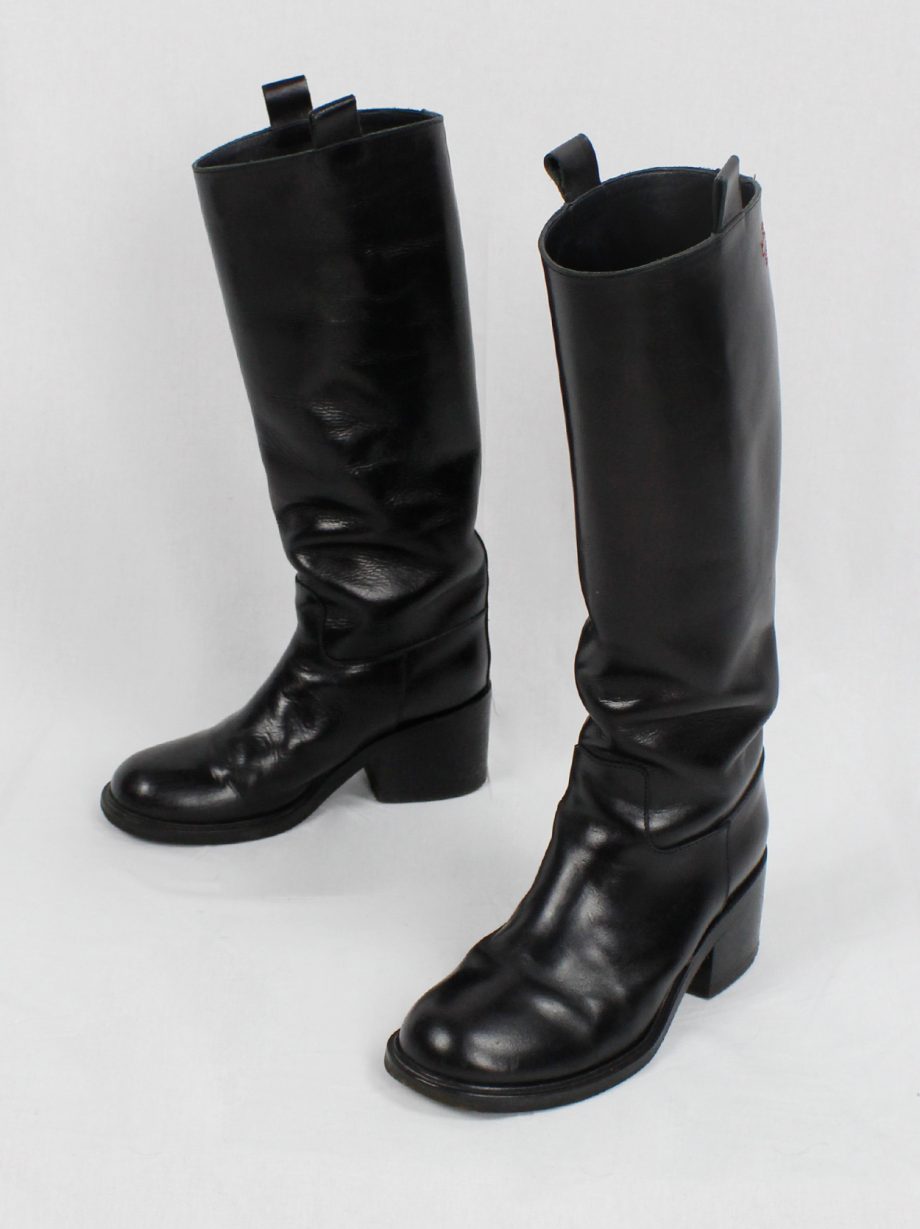 vintage A f Vandevorst black tall classic riding boots with low heel (11)