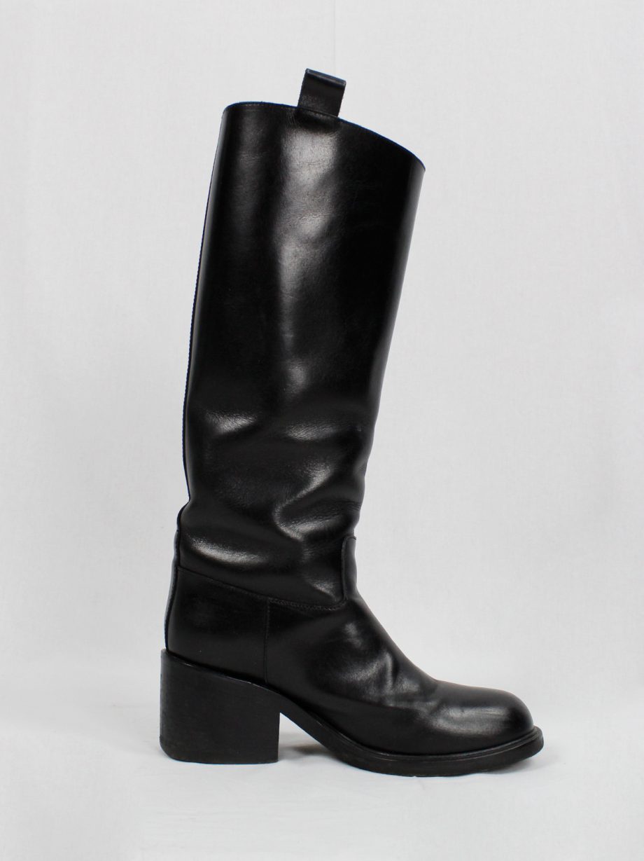 vintage A f Vandevorst black tall classic riding boots with low heel (6)
