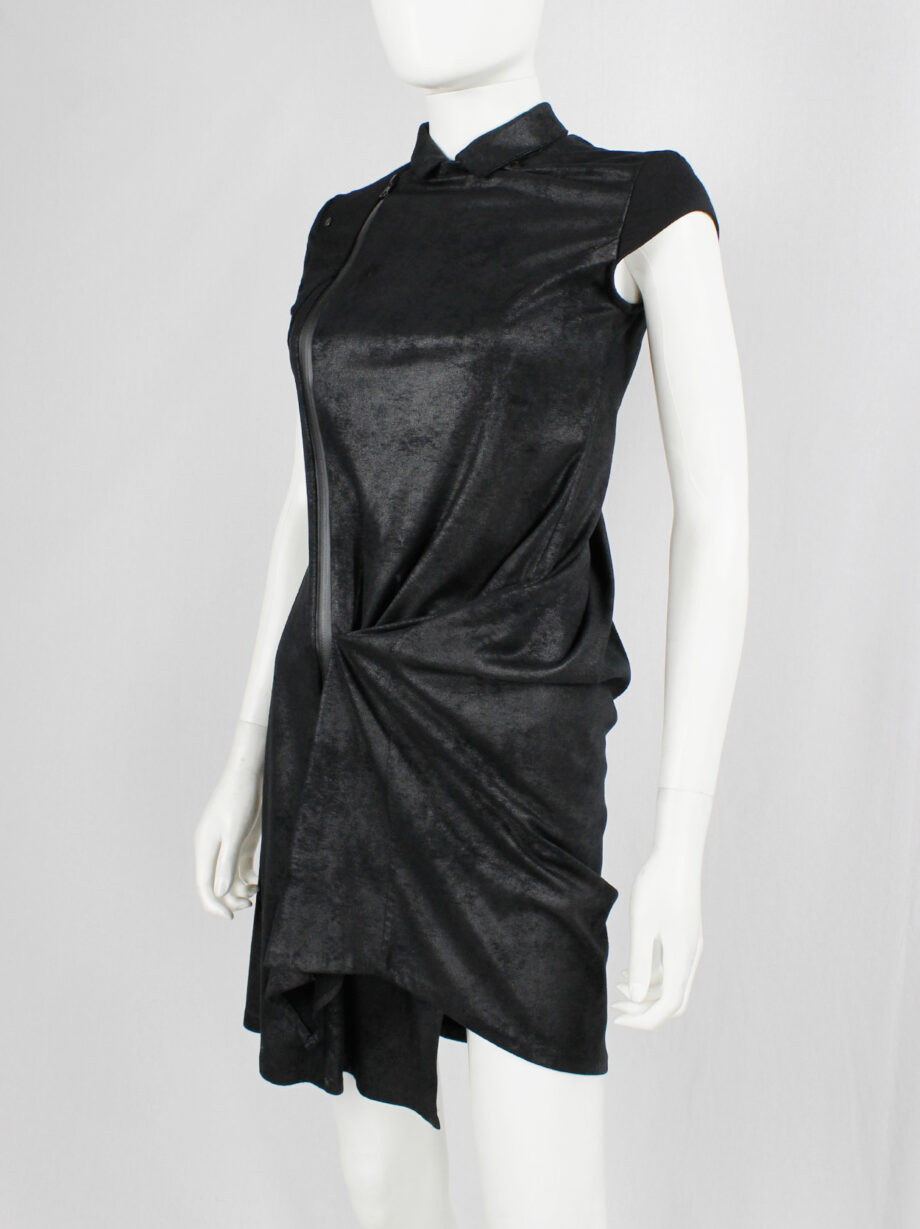 vintage a f Vandevorst black faux suede dress with draped skirt and contrasting studded shoulder panels fall 2010 (10)