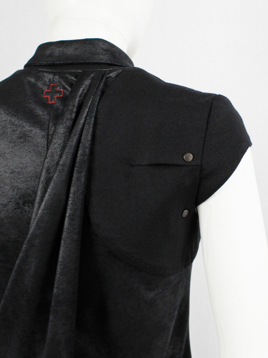 vintage a f Vandevorst black faux suede dress with draped skirt and contrasting studded shoulder panels fall 2010 (17)