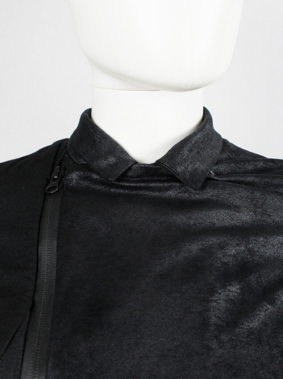 vintage a f Vandevorst black faux suede dress with draped skirt and contrasting studded shoulder panels fall 2010 (5)