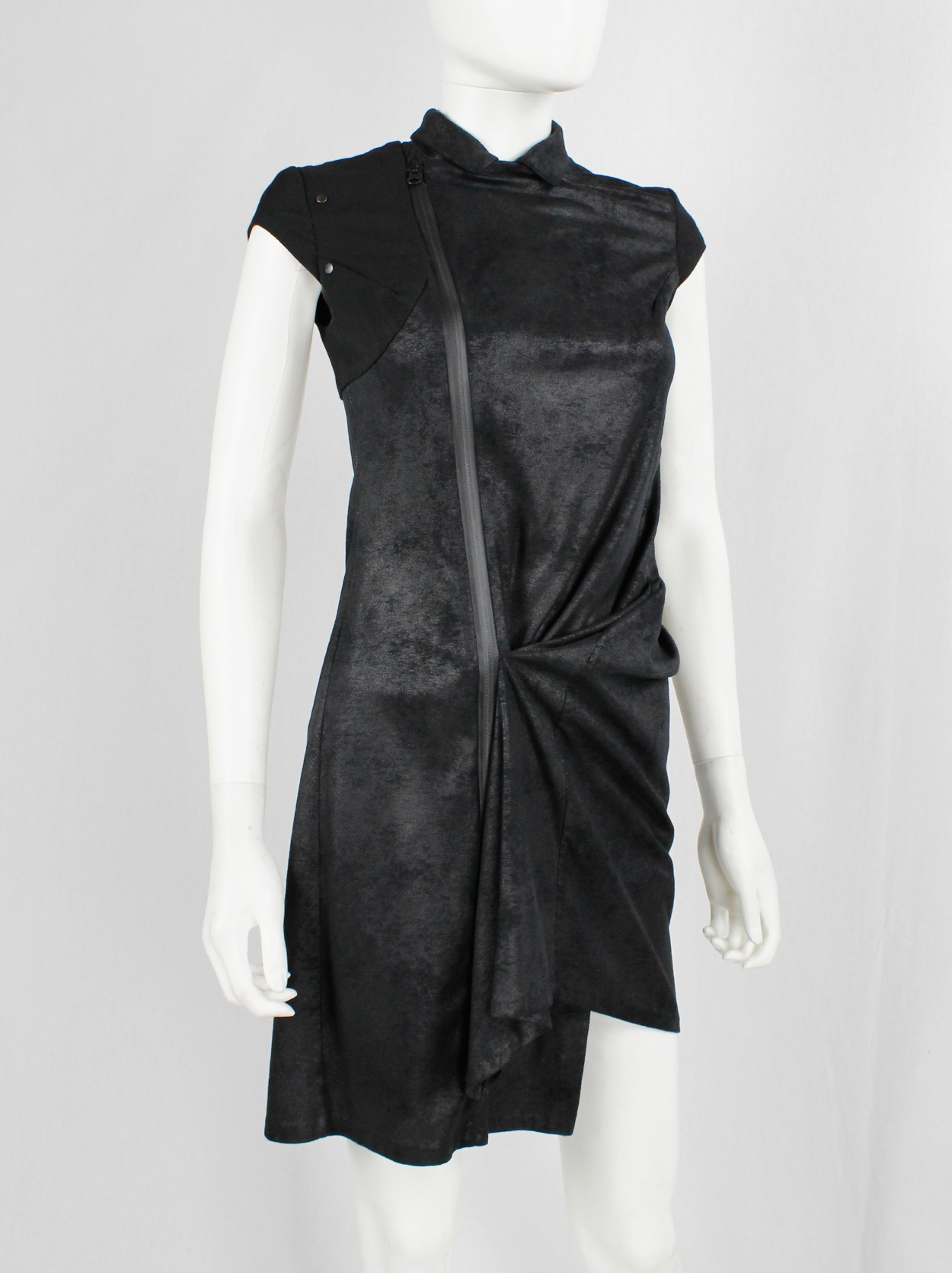 A.F. Vandevorst black faux suede dress with draped skirt and ...