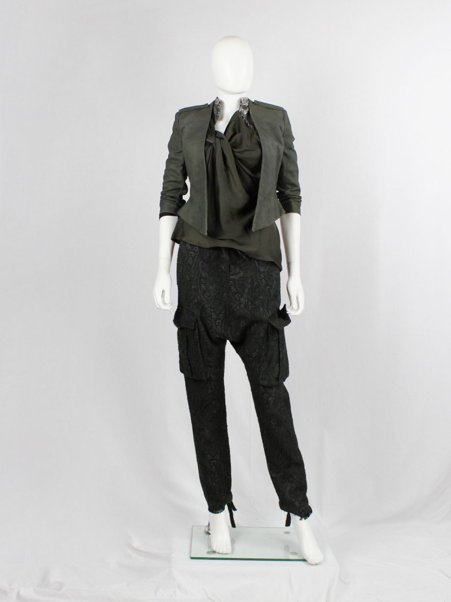 vintage af vandevorst green brocade drop crotch trousers with cargo pockets fall 2013 (1)