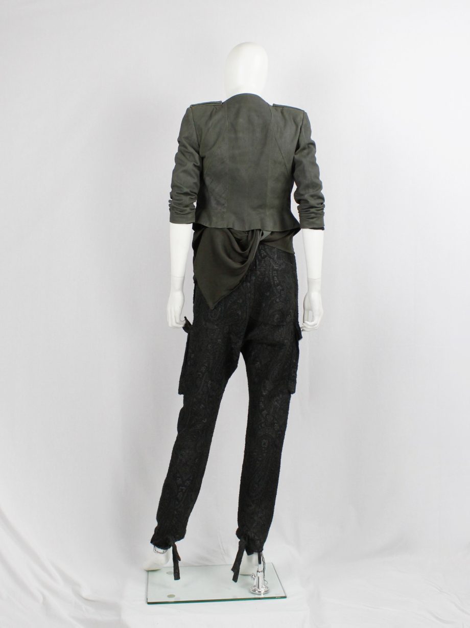 vintage af vandevorst green brocade drop crotch trousers with cargo pockets fall 2013 (3)
