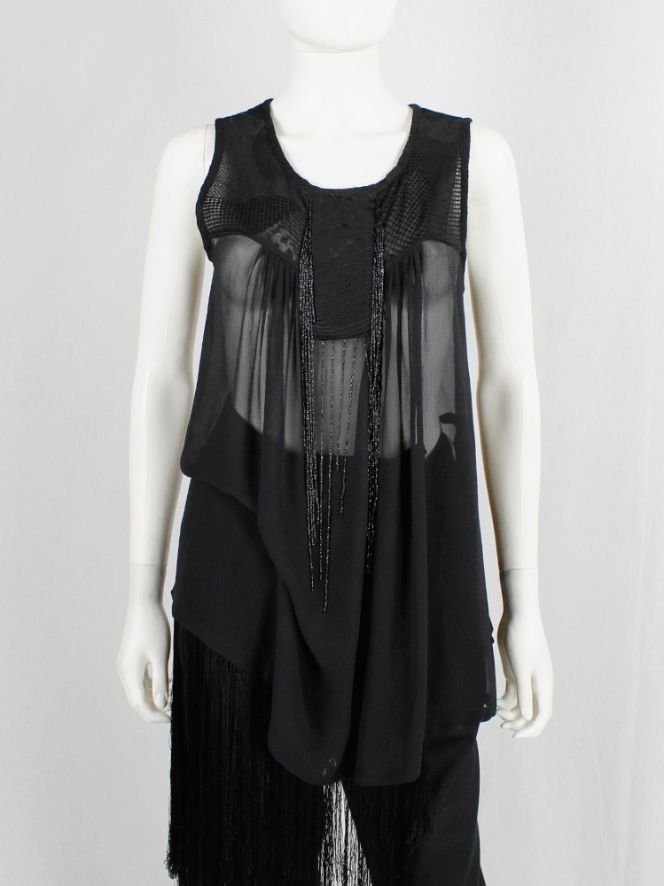Ann Demeulemeester black sheer draped top with beaded fringe and tassels spring 2012 (14)