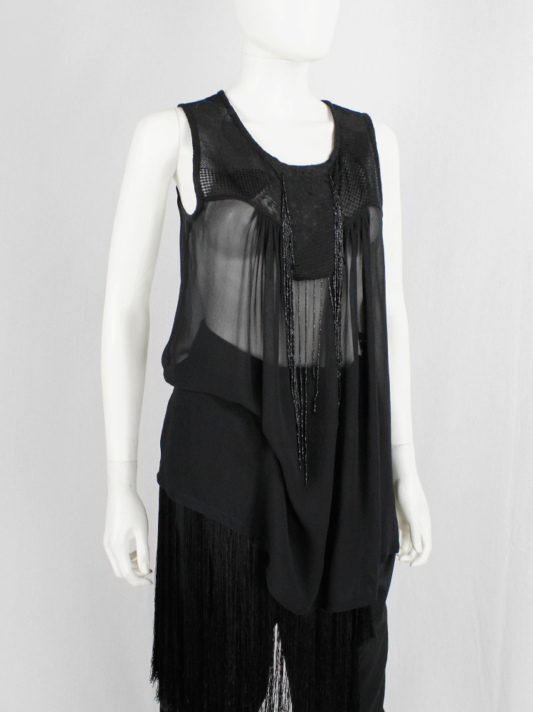 Ann Demeulemeester black sheer draped top with beaded fringe and tassels spring 2012 (15)