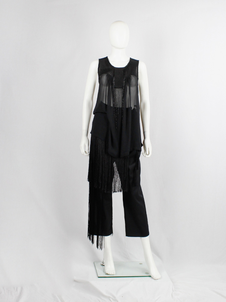 Ann Demeulemeester black sheer draped top with beaded fringe and tassels spring 2012 (17)