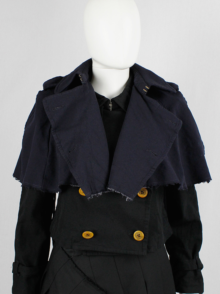 Comme des Garçons dark navy capelet from a cut off trenchcoat with orange buttons fall 2002 (10)