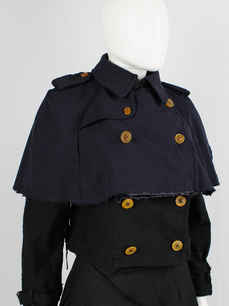 Comme des Garçons dark navy capelet from a cut off trenchcoat with orange buttons fall 2002 (3)