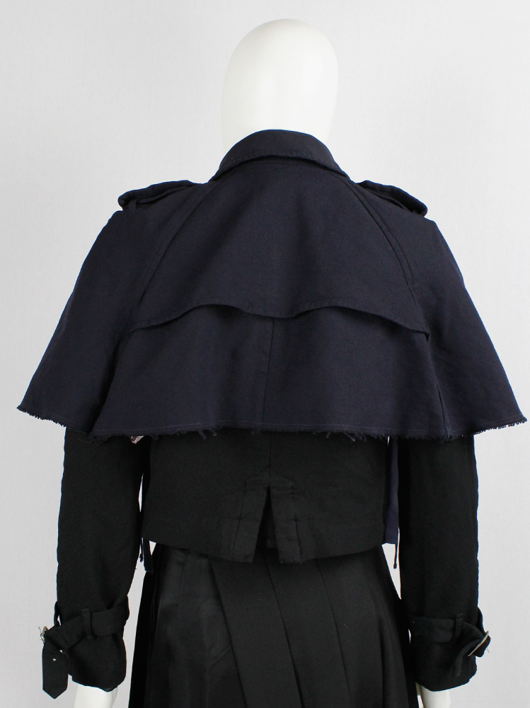Comme des Garçons dark navy capelet from a cut off trenchcoat with orange buttons fall 2002 (6)