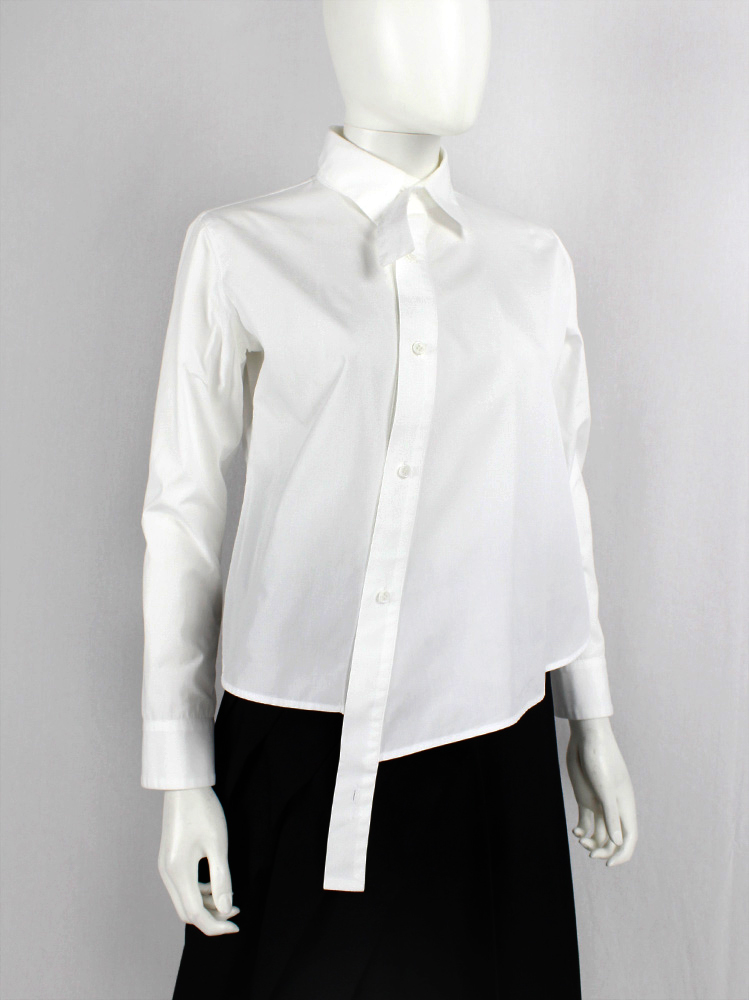 Yohji Yamamoto white diagonal shirt with longer button strip and draped hem (13)