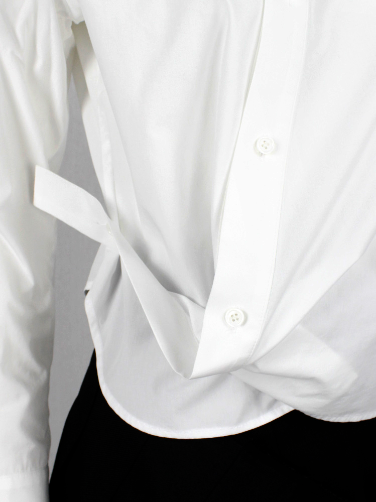 Yohji Yamamoto white diagonal shirt with longer button strip and draped hem (16)