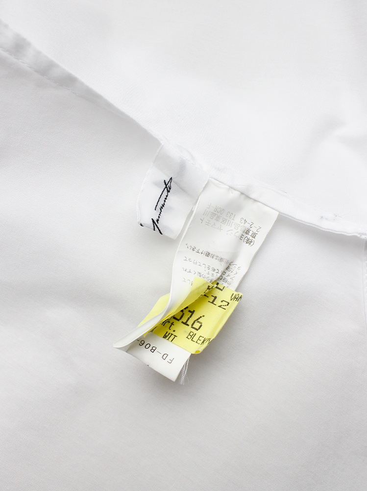 Yohji Yamamoto white diagonal shirt with longer button strip and draped hem (6)