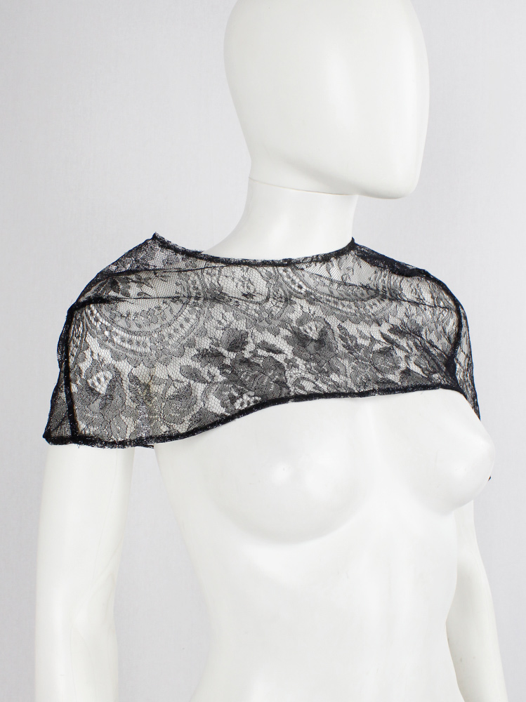 af Vandevorst black sheer capelet in floral lace with corset hooks spring 1999 (12)