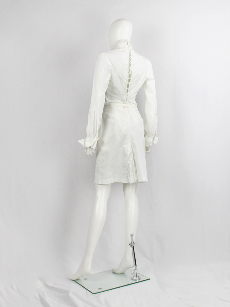 af Vandevorst white pencil skirt with back slit filled with frills pring 1999 (2)