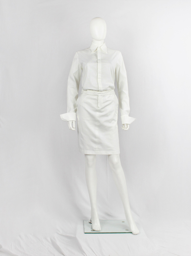 af Vandevorst white pencil skirt with back slit filled with frills pring 1999 (6)