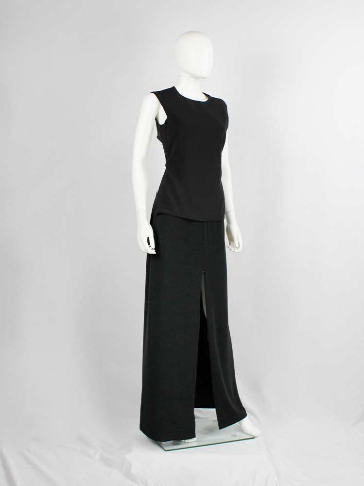 vintage 90s Ann Demeulemeester black maxi skirt with high zipper slits spring 1995 (5)